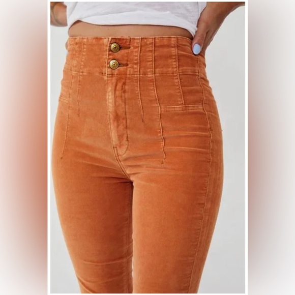 NWT Free People We The Free Jayde Corduroy High Rise Flare Jeans in Cognac - Picture 4 of 14